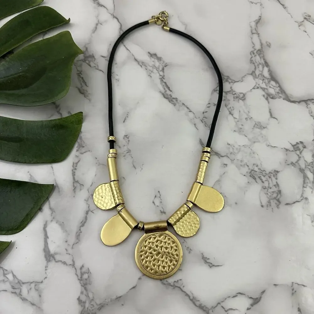 Madewell Gold Tone Chunky Necklace Hammered Finish Statement Metallic - Picture 1 of 5
